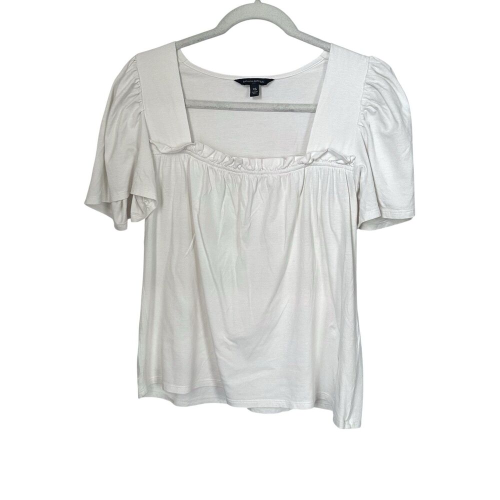 Banana Republic Womens Sz XS White Square Neck Ruffle Stretch Babydoll Top
